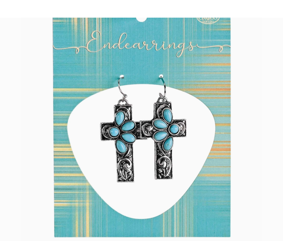 Turquoise Filigree Cross Earrings