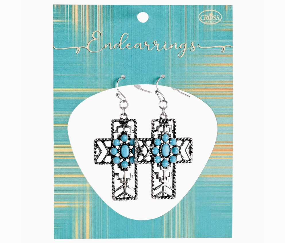 Turquoise Concho Cross Earrings