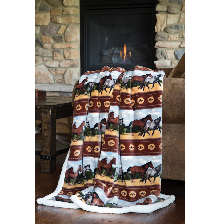 Horses Plush Sherpa Throw