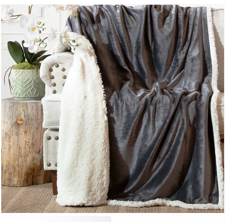 Grey Plush Sherpa Throw