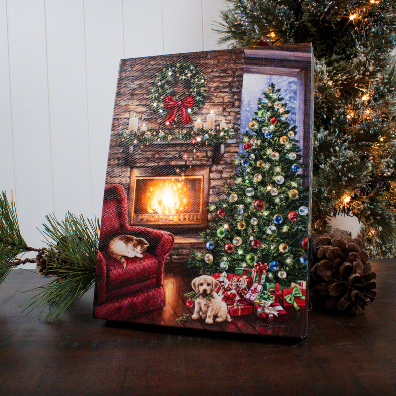 Fireside Christmas Lighted Tabletop Canvas