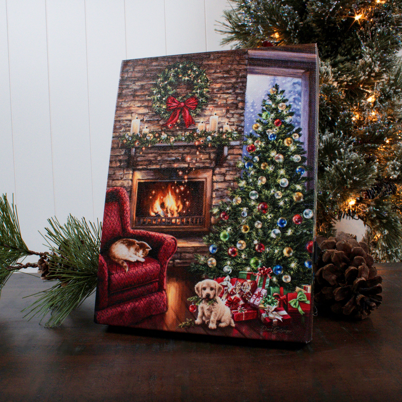 Fireside Christmas Lighted Tabletop Canvas