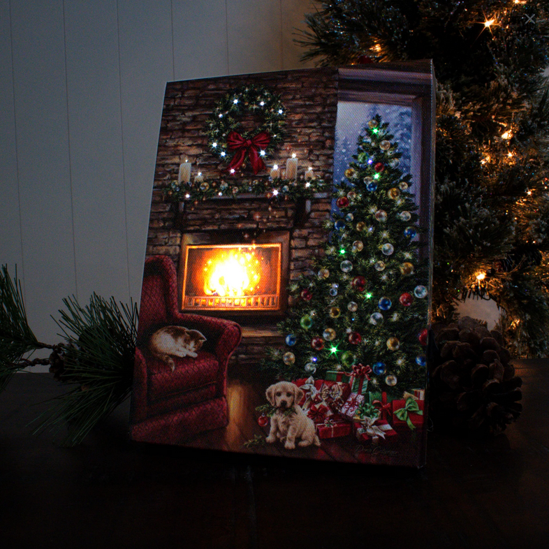 Fireside Christmas Lighted Tabletop Canvas