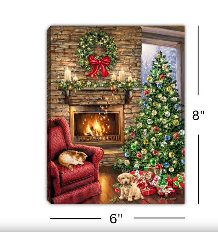 Fireside Christmas Lighted Tabletop Canvas