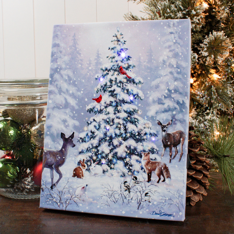Woodland Christmas Lighted Tabletop Canvas