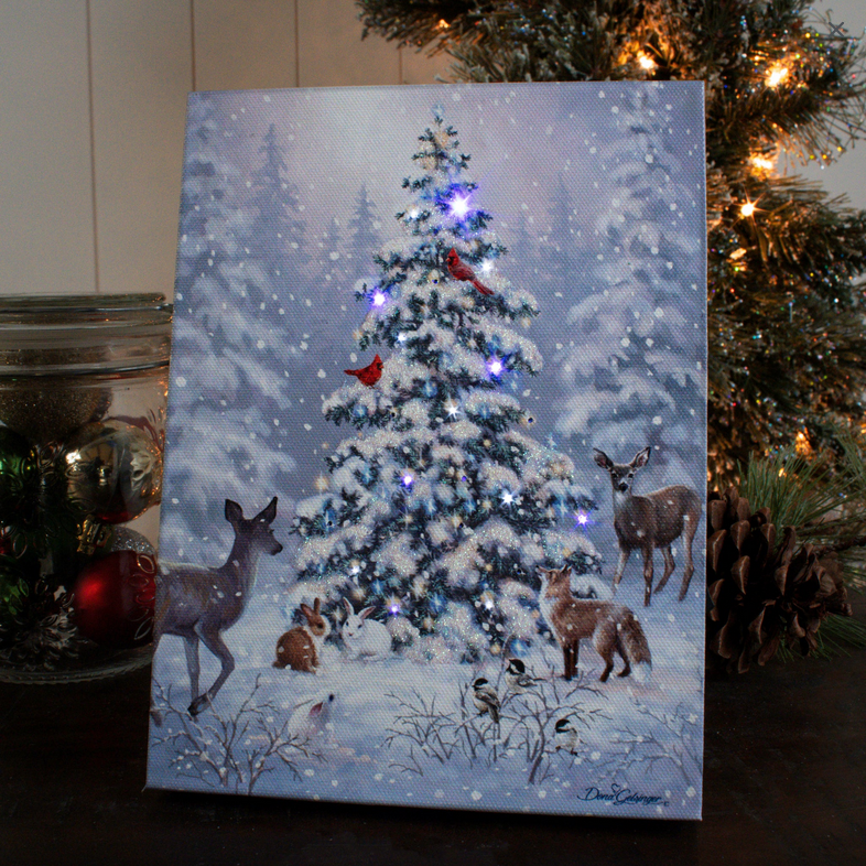Woodland Christmas Lighted Tabletop Canvas