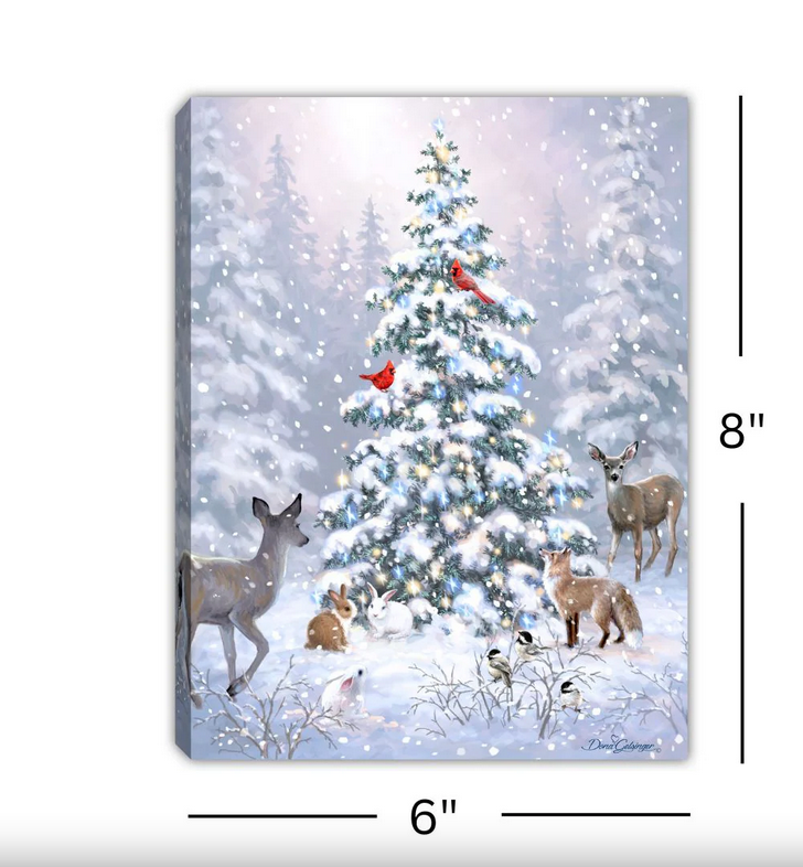 Woodland Christmas Lighted Tabletop Canvas