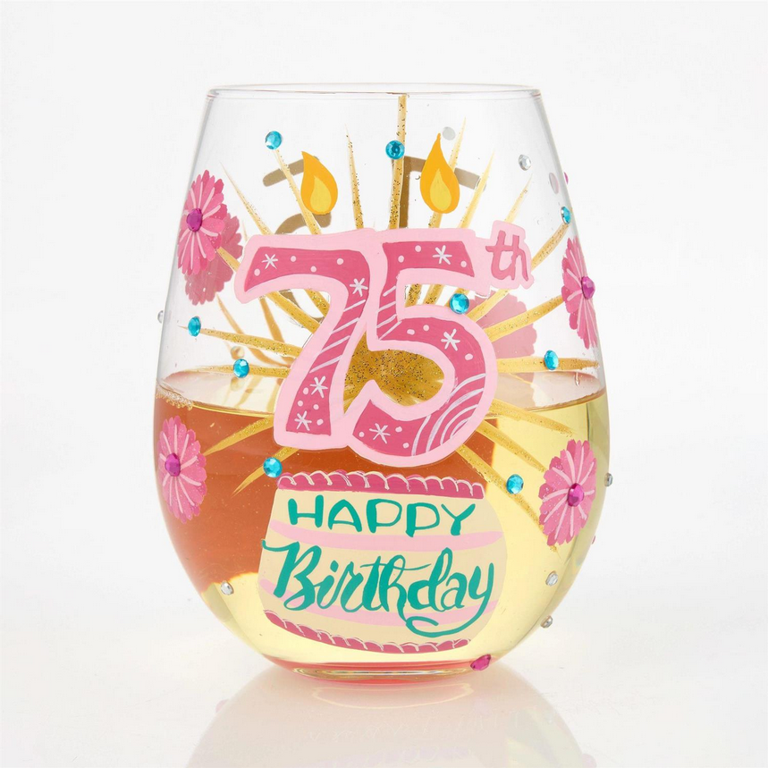 Happy 75th Birthday Lolita Stemless Wine Glass