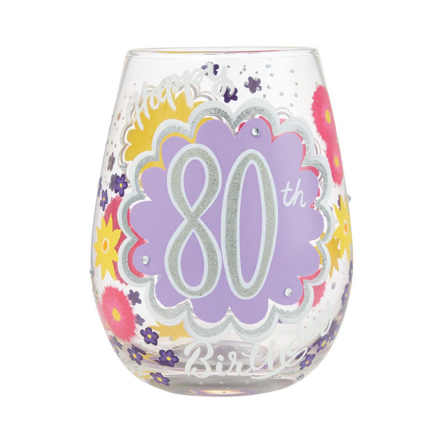 Happy 80th Birthday Lolita Stemless Wine Glass