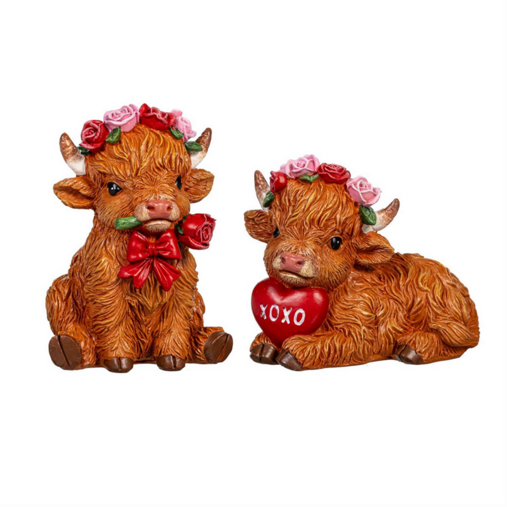 Highland Cow Valentine's Figurines