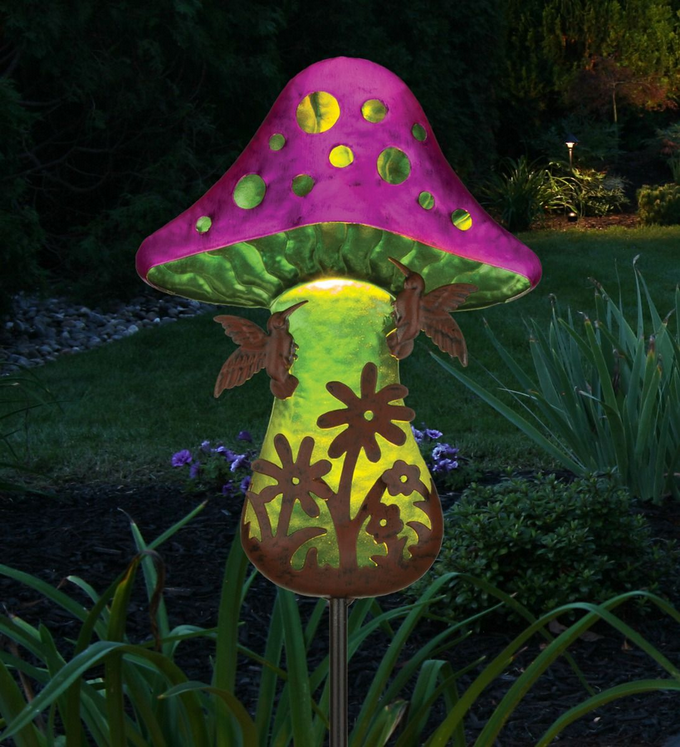 Fantasy Mushroom/Hummingbird Solar Stake