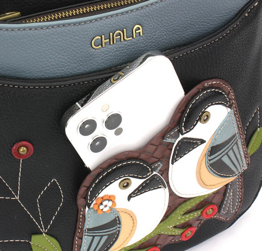 Chickadee Black Crescent Crossbody Purse