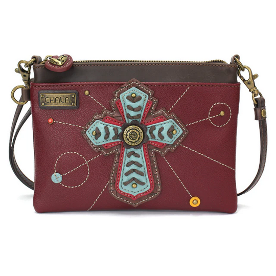 Chevron Cross Maroon Mini Crossbody Purse