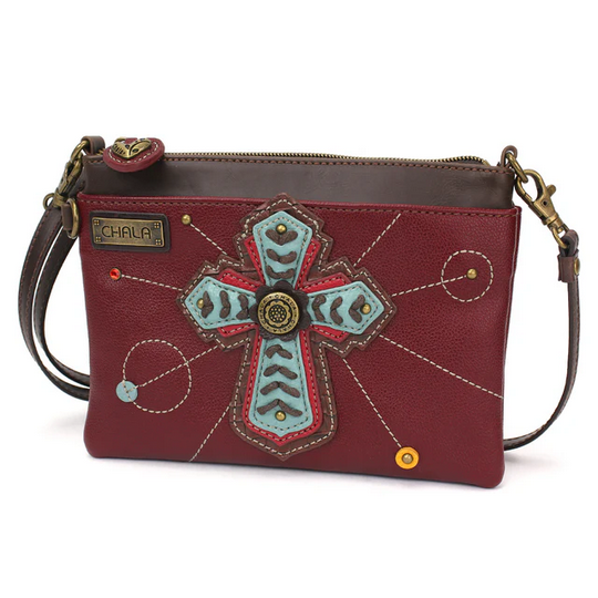 Chevron Cross Maroon Mini Crossbody Purse