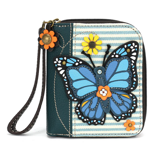 Blue Butterfly Zip-Around Wallet