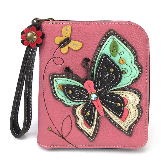 New Butterfly Pink Zip-Around Wallet