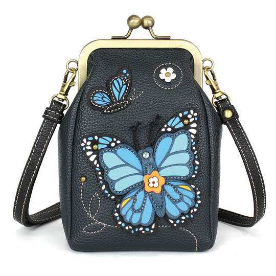 Blue Butterfly Kisslock Cellphone Crossbody