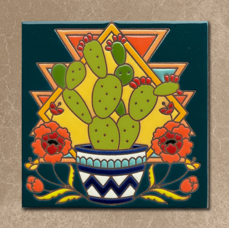 Potted Prickly Pear Cactus Tile/Trivet
