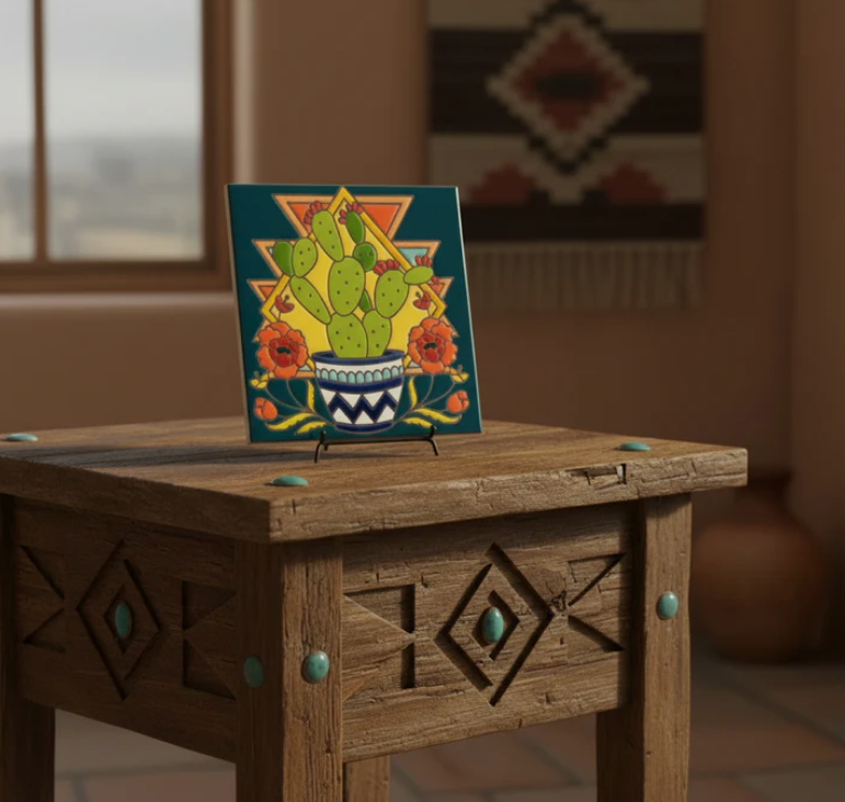 Potted Prickly Pear Cactus Tile/Trivet