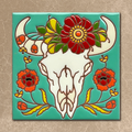 Cow Skull with Red Flowers Tile/Trivet