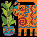 Deco Cat with Potted Plant Tile/Trivet
