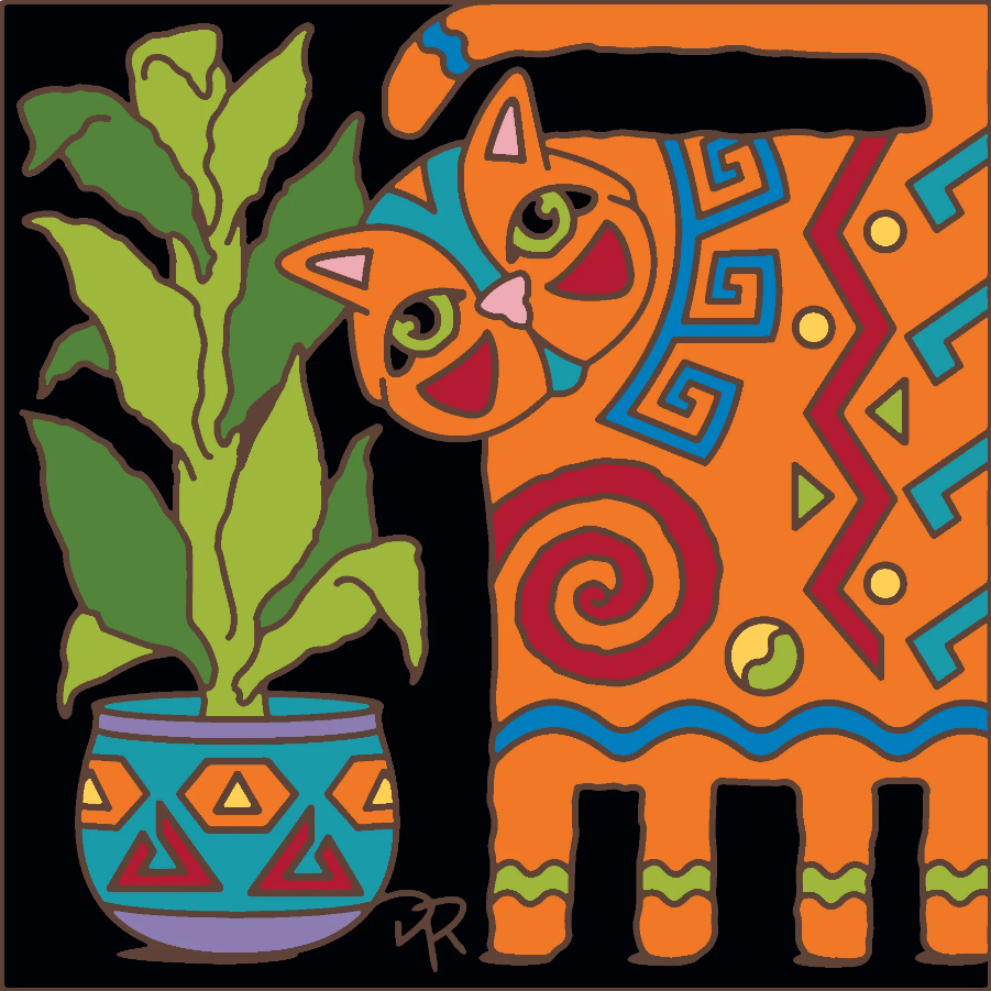 Deco Cat with Potted Plant Tile/Trivet