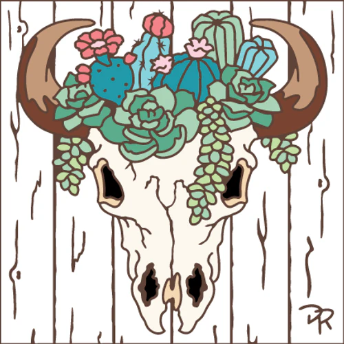 Farmhouse Steer Skull with Cactus Tile/Trivet