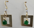 Gold Square w/Green Bead Silver Forest Earrings