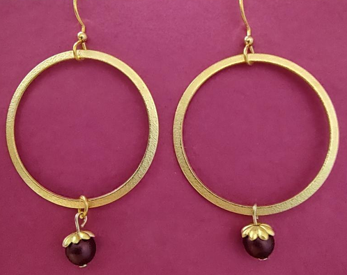 Capped Bead Off Gold Loop Silver Forest Earrings
