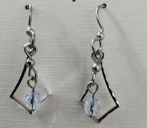 Silver Kite Shape w/Bead Silver Forest Earrings