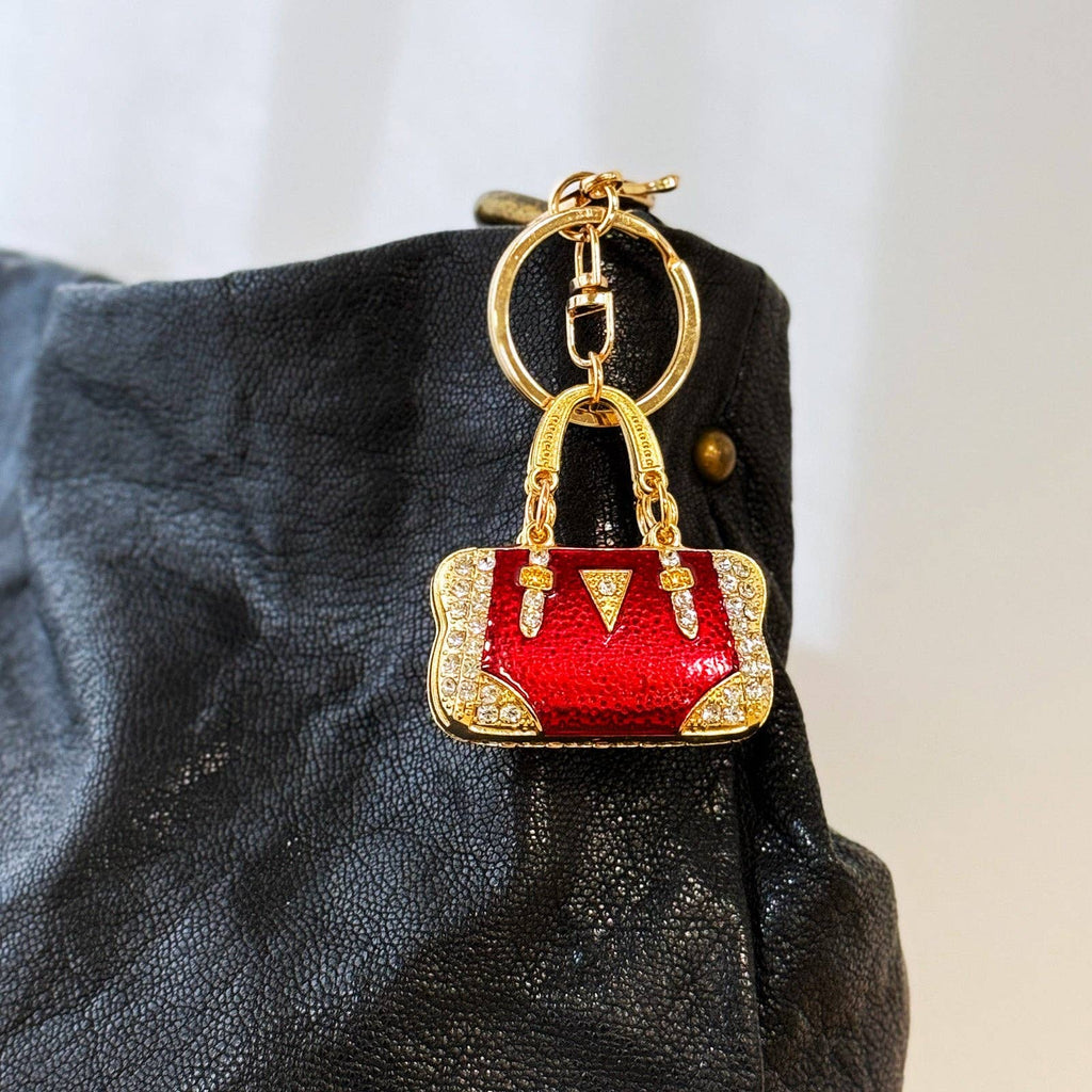 Pink Rhinestone Handbag Shaped Purse Charm Keychain