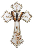 Butterfly White Floral Vintage Wall Cross