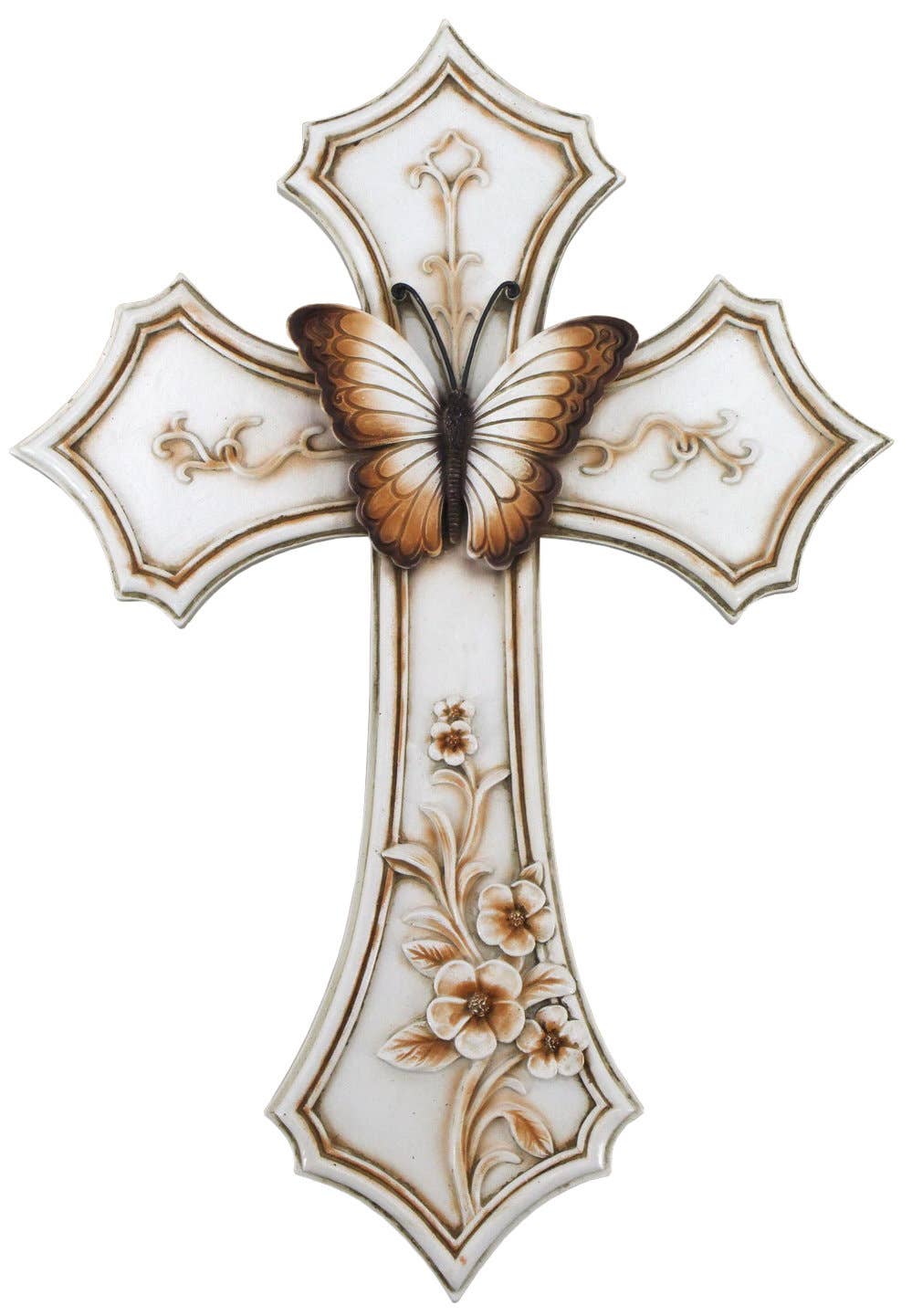 Butterfly White Floral Vintage Wall Cross