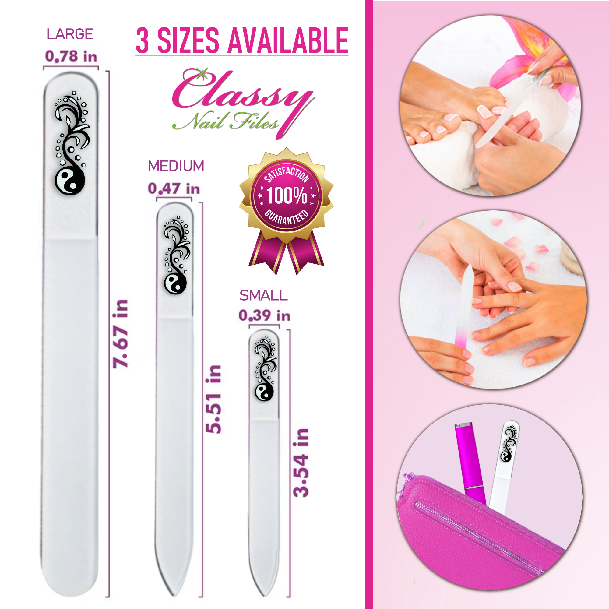 Yin Yang Chinese Balance Hand Painted Crystal Nail File: Small