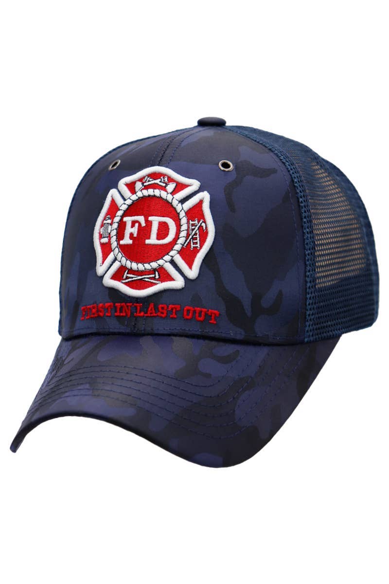 Fire Department Camo Mesh Trucker Hat: BLACK CAMO / ONE SIZE