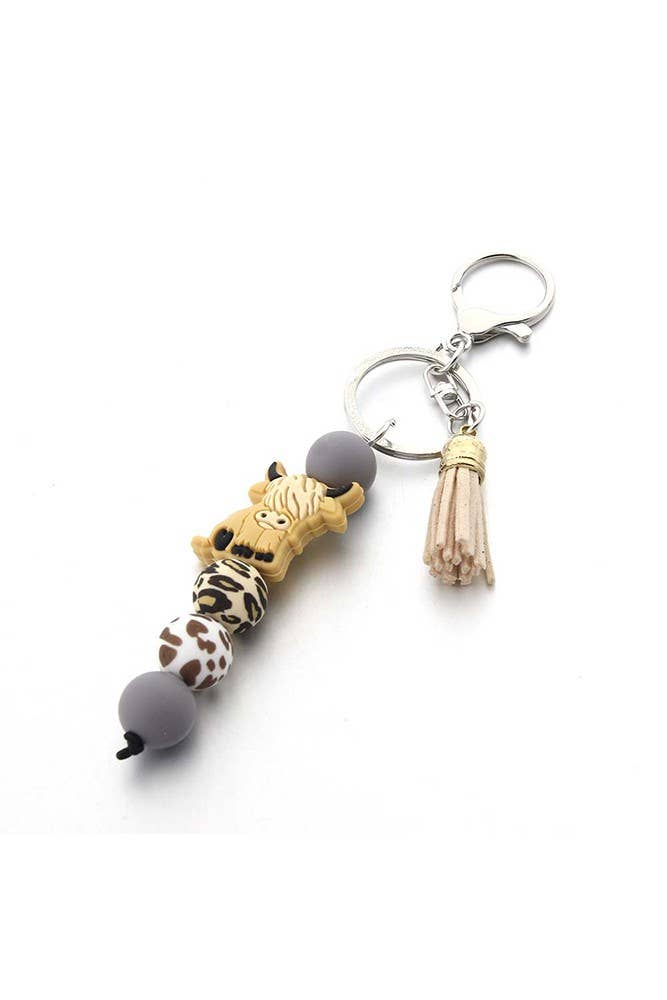 Highland  (Tan) Cow Beads Key Chain