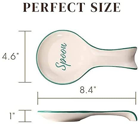 White Ceramic Spoon Rest with Green Letters