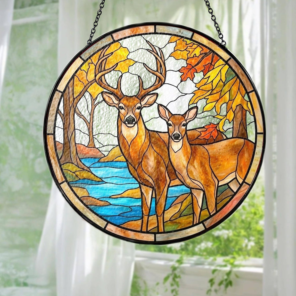 Deer Couple Stained Glass Suncatcher