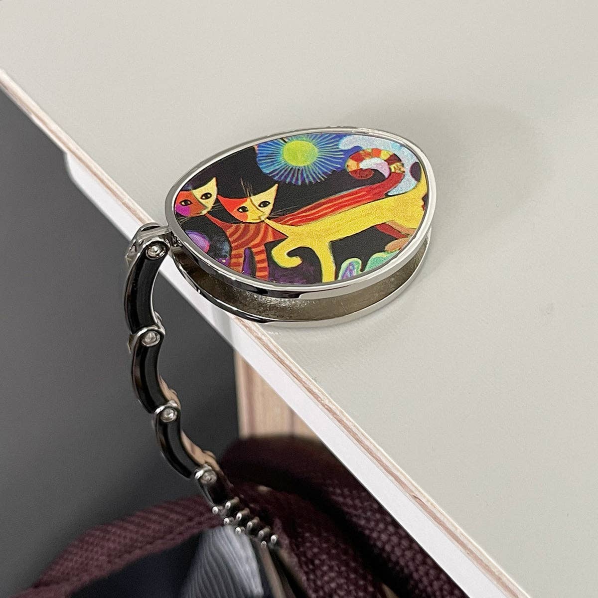 Foldable Purse Hook Hanger: Purple Baguette