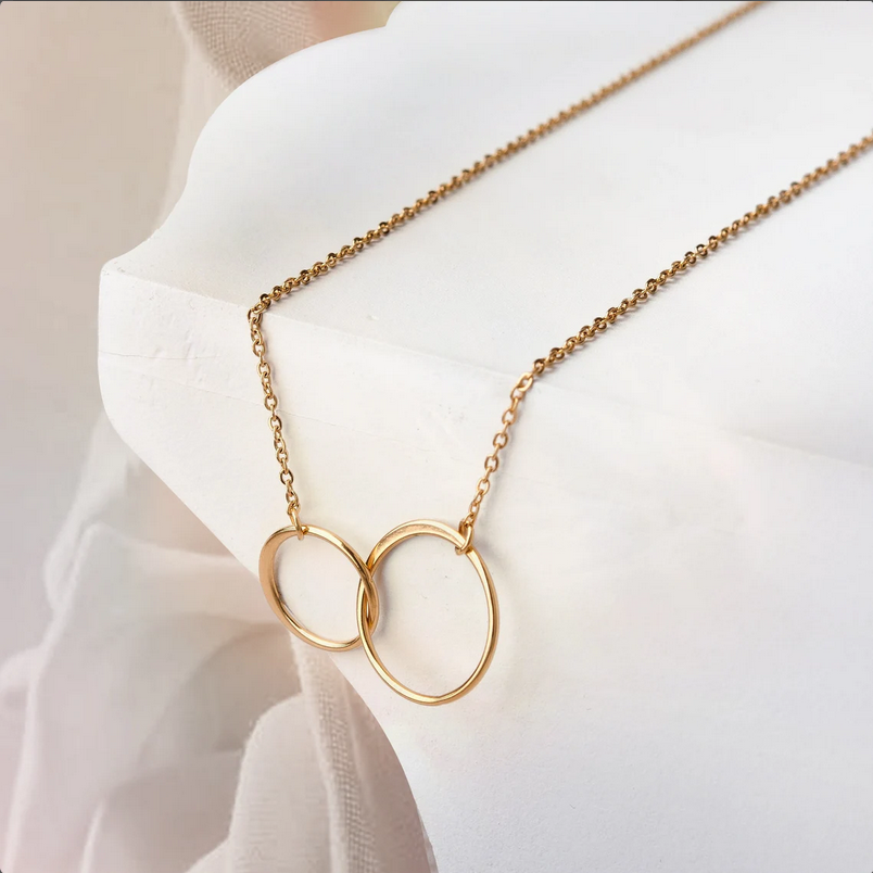 Happy 50th Birthday Card and Infinity Ring Necklace Jewelry: Rose Gold