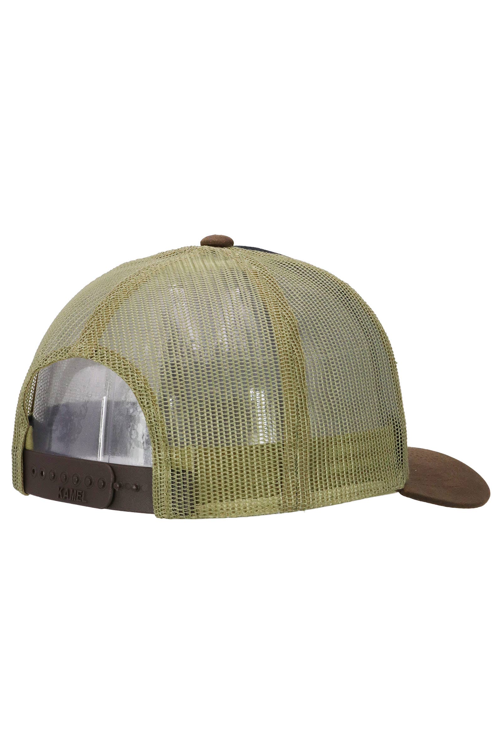 Route 66 Canvas Vegan Oiled Leather Trucker Hat: BROWN/BROWN/KHAKI / ONE SIZE
