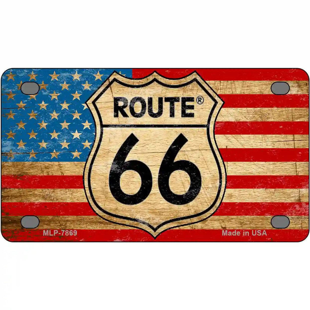 Route 66 American Flag Metal Novelty License Plate
