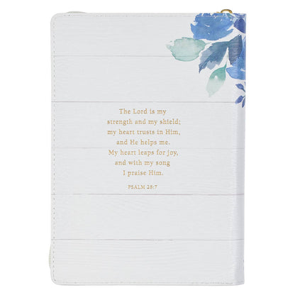 The Lord is my Strength Blue Floral Faux Leather Journal