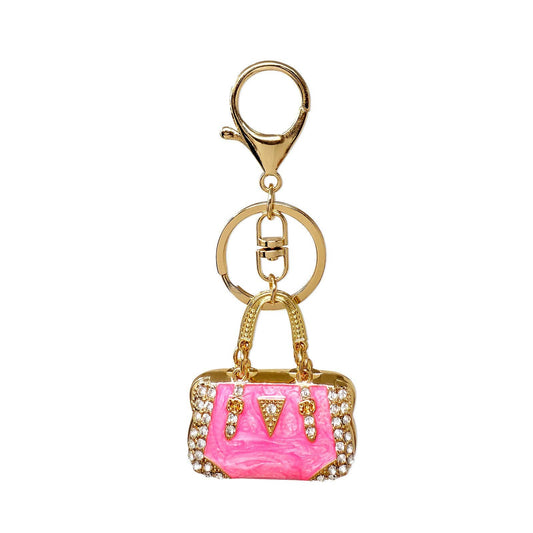 Rhinestone Handbag Shaped Purse Charm Keychain: Pink