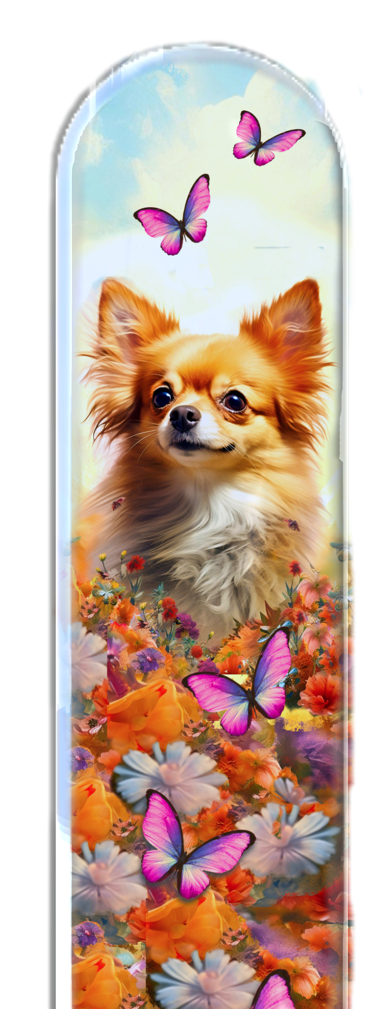 Chihuahua Dog Pup Flowers 3D Pet Colored Crystal Nail File: Large