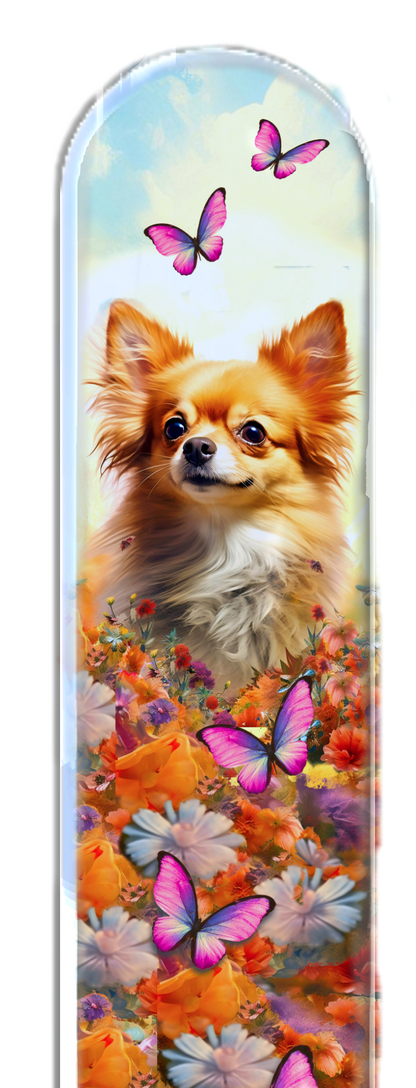 Chihuahua Dog Pup Flowers 3D Pet Colored Crystal Nail File: Large