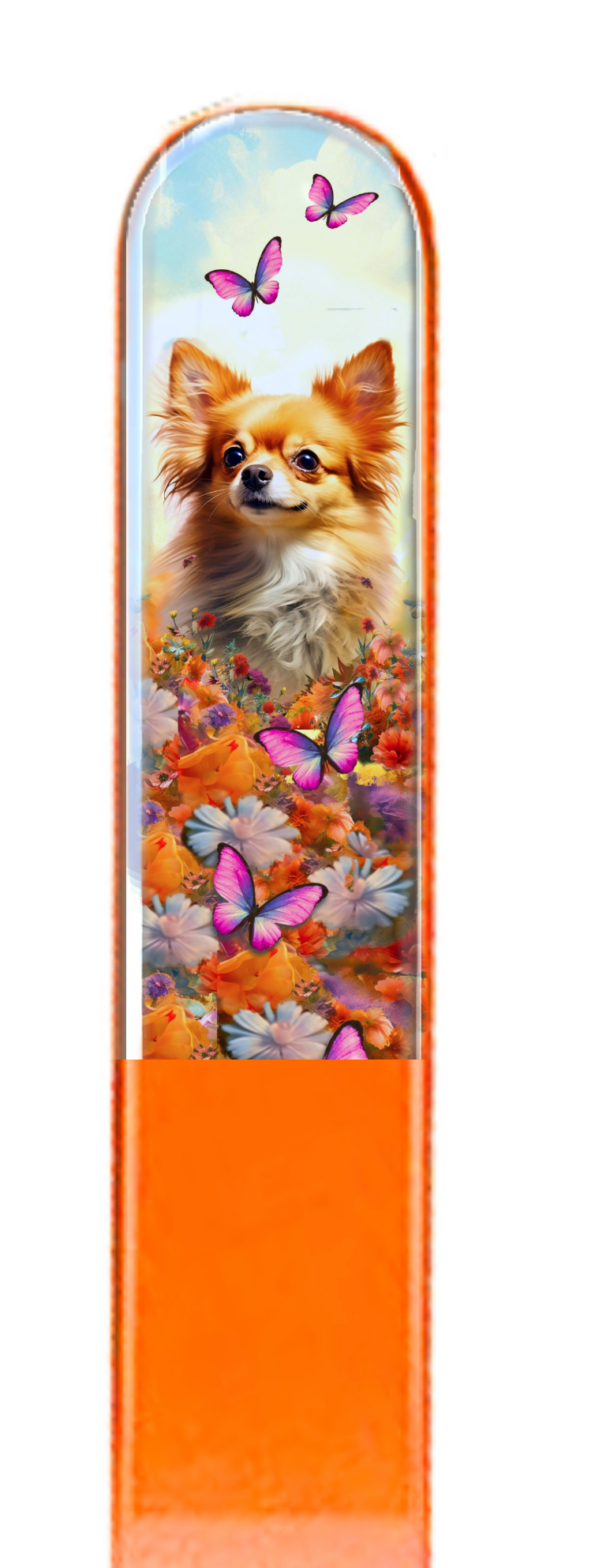 Chihuahua Dog Pup Flowers 3D Pet Colored Crystal Nail File: Large