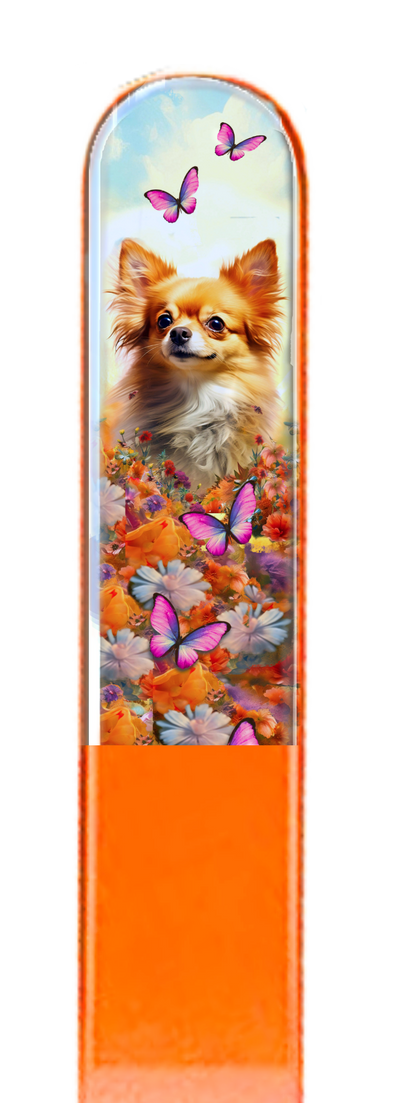 Chihuahua Dog Pup Flowers 3D Pet Colored Crystal Nail File: Large