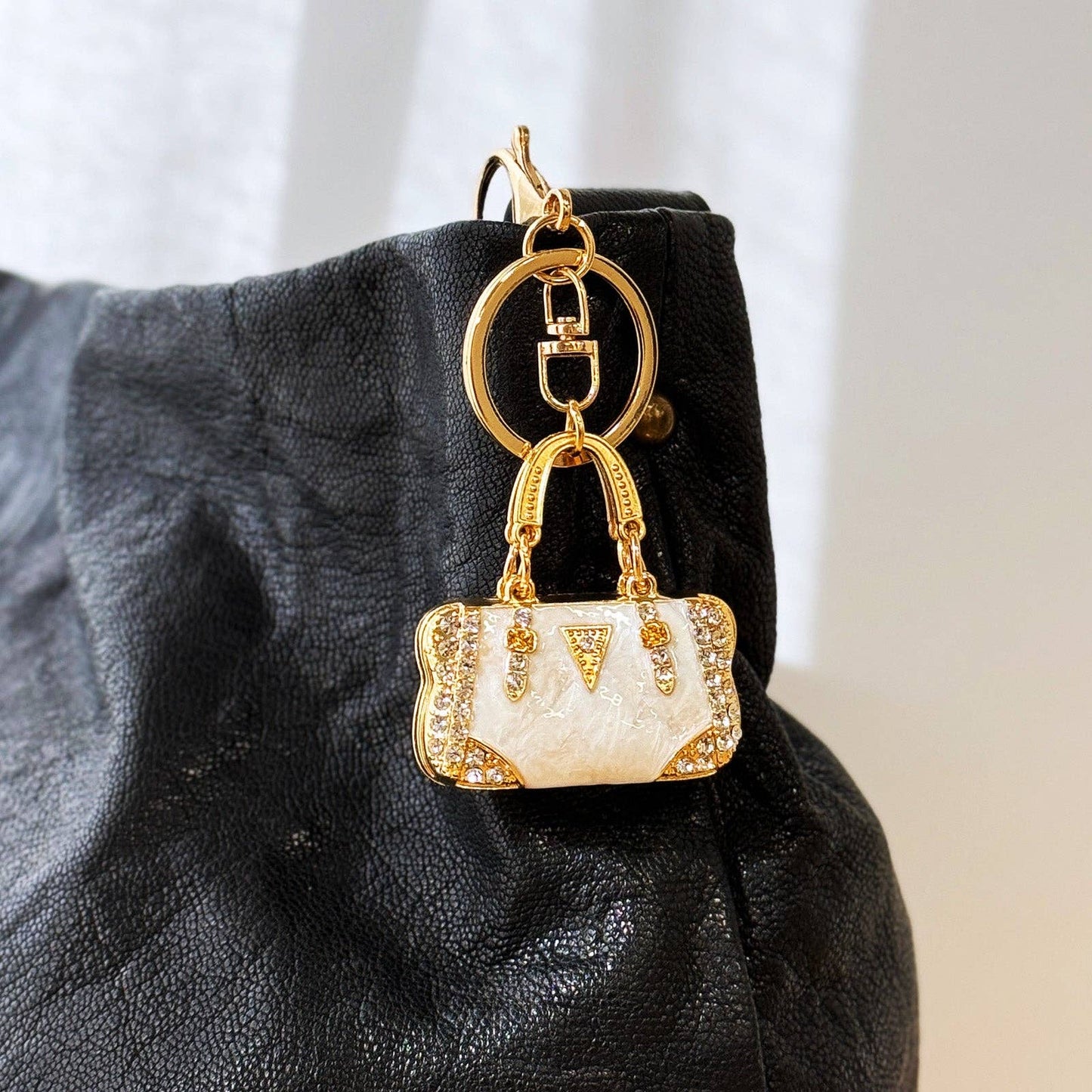 Rhinestone Handbag Shaped Purse Charm Keychain: Pink