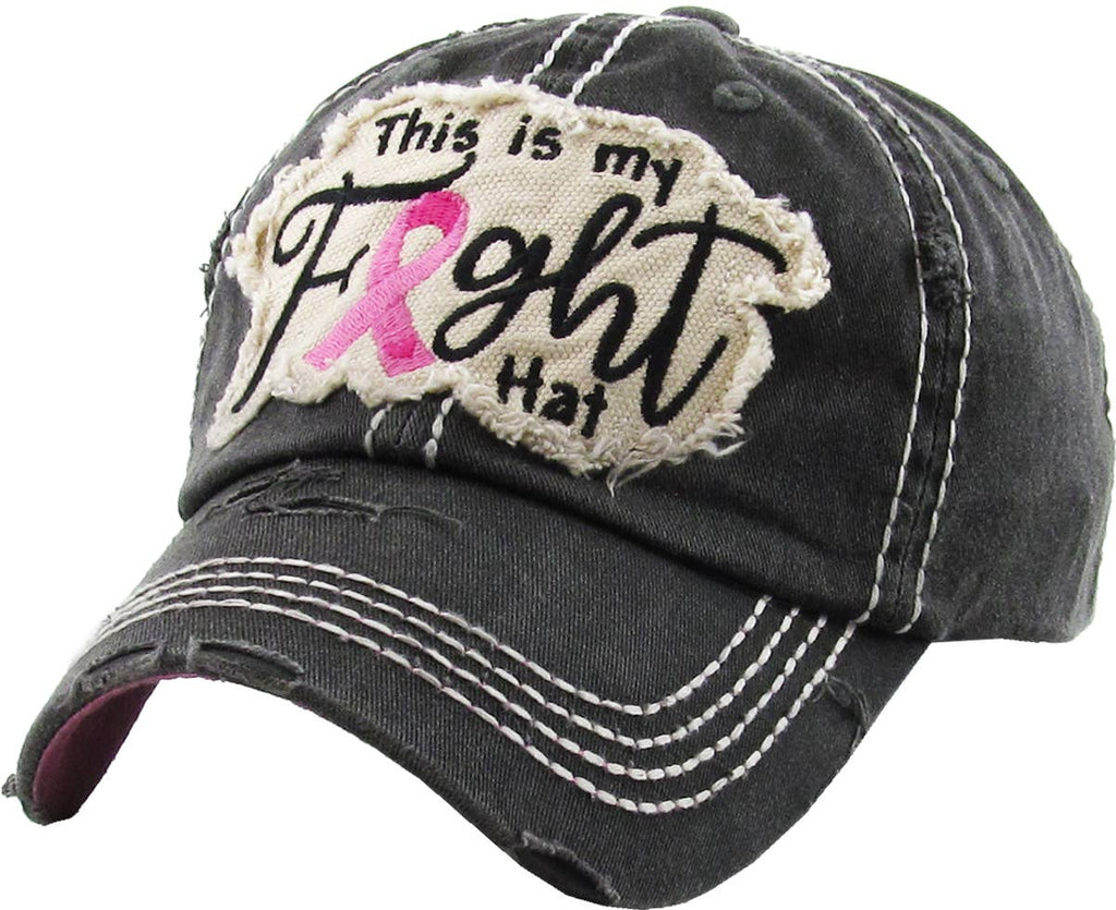 This Is My Fight Hat - Pink Ribbon Washed Vintage Black Ballcap